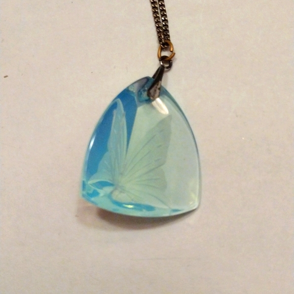 Vintage Jewelry - SOLD!! Vintage Hand Carved Butterfly Blue Topaz Pendant on Chain Necklace!